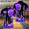 BlueJose Bowling & Pins Flaming Biker Skull Middle Finger Customized Name, Team Name 3D Shirt (4 Colors)
