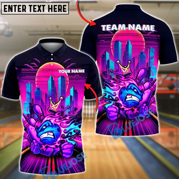 BlueJose Bowling Neon King Retro City Personalized Name, Team Name 3D Shirt
