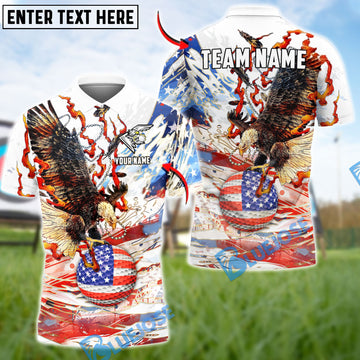 BlueJose Golf Eagle USA Flag Golf Ball Flame Customized Name, Team Name Shirts