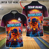 BlueJose Bowling And Pins Funny Flaming Neon Retro Sunset Graphic Customized Name, Team Name 3D Shirt (4 Colors)