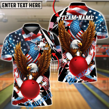 BlueJose Bowling American Eagle Patriotic USA Flag Strike Ball Design Personalized Name, Team Name 3D Shirt