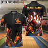 BlueJose Bowling & Pins Fire Graphic Flame Design Customized Name, Team Name 3D Shirt (4 Colors)