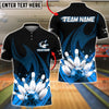 BlueJose Bowling & Pins Flame Fire & Marble Ball Art Customized Name, Team Name 3D Shirt (4 Colors)