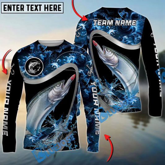 Bluejose Chinook Salmon Fishing Ocean Wave Predator Custom Name & Team Name 3D Shirts