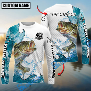 Bluejose Bass Fishing Dynamic Water Splash Scale Pattern Custom Name & Team Name 3D Shirts