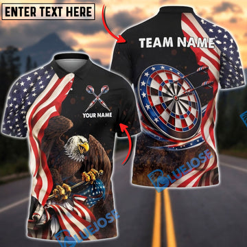 BlueJose Darts American Flag Eagle Patriotic Design Personalized Name Shirt