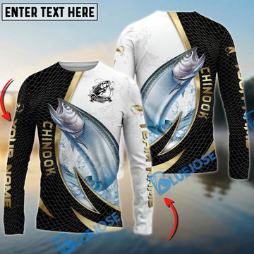 Bluejose Chinook Salmon Fishing Gold Black Net Dynamic Jump Custom Name & Team Name 3D Shirts