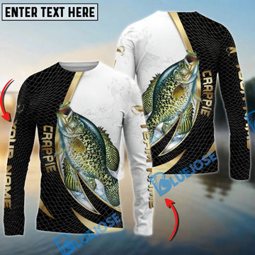 Bluejose Crappie Fishing Gold Black Net Dynamic Jump Custom Name & Team Name 3D Shirts