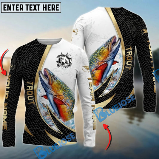Bluejose Trout Fishing Gold Black Net Dynamic Jump Custom Name & Team Name 3D Shirts