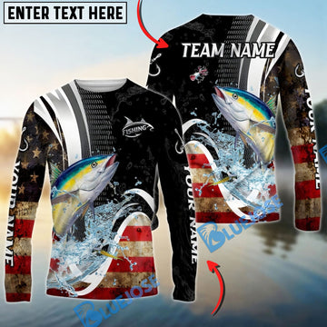 Bluejose Tuna Fishing American Flag Splash Art Custom Name & Team Name 3D Shirts