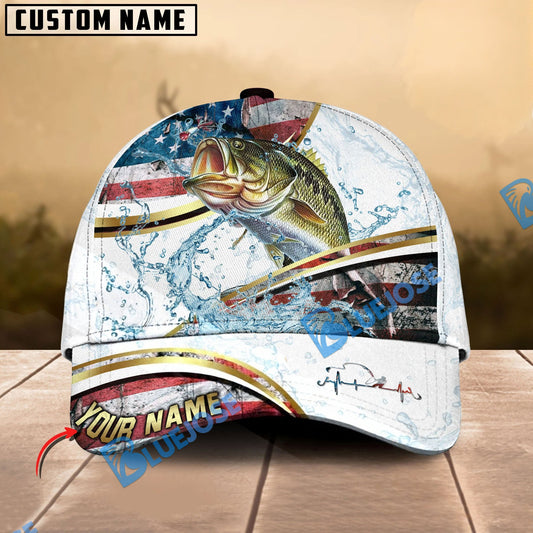 BlueJose Fishing Power Strike Vintage American Flag Design Personalized Cap (12 Breeds)