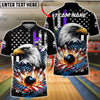 BlueJose Bowling & Pins American Flag Eagle Strike Explosion Customized Name, Team Name 3D Shirt (4 Colors)