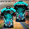 BlueJose Bowling & Pins Fire Ball American Style Strike Customized Name, Team Name 3D Shirt (4 Colors)