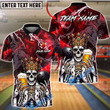 BlueJose Bowling & Pins King Skull Royal Pub Style Customized Name, Team Name 3D Shirt (4 Colors)