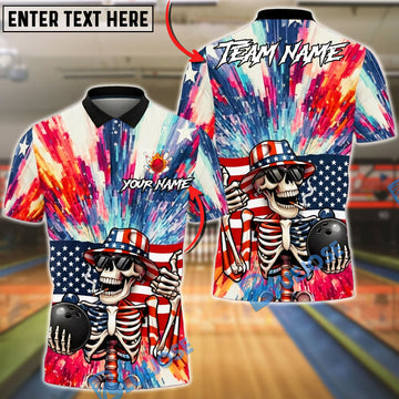 BlueJose Bowling USA Patriotic Skull American Flag Street Art Style Personalized Name, Team Name 3D Shirt