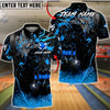 BlueJose Bowling & Pins Black Gold Flame Splash League Style Customized Name, Team Name 3D Shirt (6 Colors)