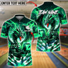BlueJose Bowling & Pins Dragon Fire Lightning Fantasy Customized Name, Team Name 3D Shirt (4 Colors)