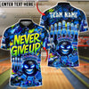 BlueJose Bowling And Pins Neon Bowling Ball Never Give Up Graffiti Style Customized Name, Team Name 3D Shirt (4 Colors)