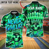 BlueJose Bowling And Pins Neon Bowling Ball Never Give Up Graffiti Style Customized Name, Team Name 3D Shirt (4 Colors)