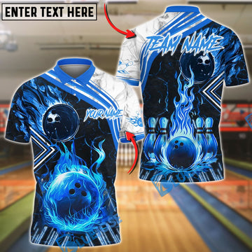 BlueJose Bowling And Pins Fire & Smoke Design Customized Name 3D Shirt (4 Colors)