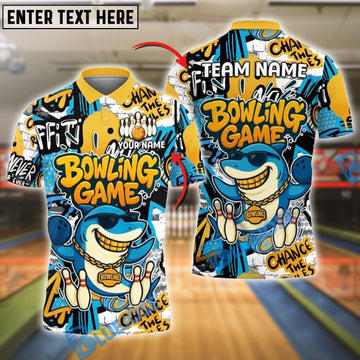 BlueJose Bowling Funny Shark Graffiti Style Customized Name, Team Name 3D Shirt (4 Colors)