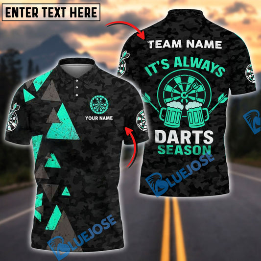 BlueJose Darts Beer Time Camo Style Personalized Name, Team Name Shirt (4 Colors)