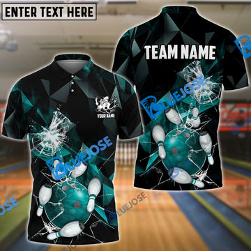 BlueJose Bowling And Pins Broken Glass Customized Name 3D Shirt (6 Colors)