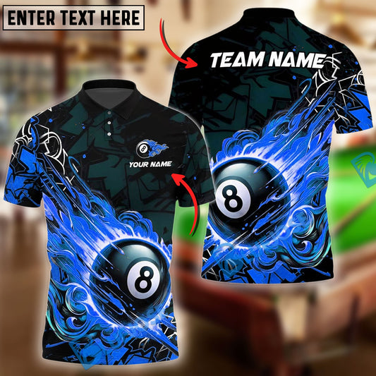 BlueJose Billiards Ball 8 Fireball Magic Personalized Name Shirt (4 Colors)