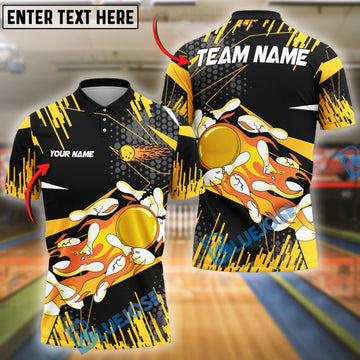 BlueJose Bowling And Pins Golden Blast Customized Name 3D Shirt (4 Colors)