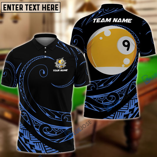 BlueJose Billiards Ball 9 Hawaii Polynesian Personalized Name, Team Name Shirt (4 Colors)
