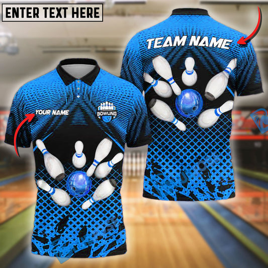 BlueJose Bowling And Pins Net Strike Customized Name, Team Name 3D Shirt (4 Colors)