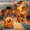 BlueJose Bowling & Pins Blazing Perfect Game Customized Name, Team Name 3D Shirt (4 Colors)