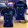BlueJose Bowling And Pins Scary Teddy Bear With X Eye Customized Name, Team Name 3D Shirt (4 Colors)