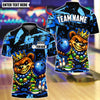 BlueJose Bowling And Pins  King Mardi Gras Teddy Bear Customized Name, Team Name 3D Shirt (4 Colors)