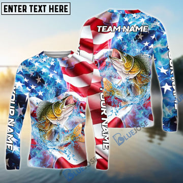 Bluejose Walleye Fishing American Flag Patriot Catch Design Name & Team Name 3D Shirts