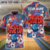 BlueJose Graffiti Bowling Ball & Pins Funny Never Give Up Customized Name, Team Name 3D Shirt (4 Colors)