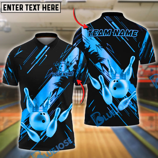 BlueJose Bowling Ball & Pins King Strike Gold Crown Customized Name, Team Name 3D Shirt (4 Colors)