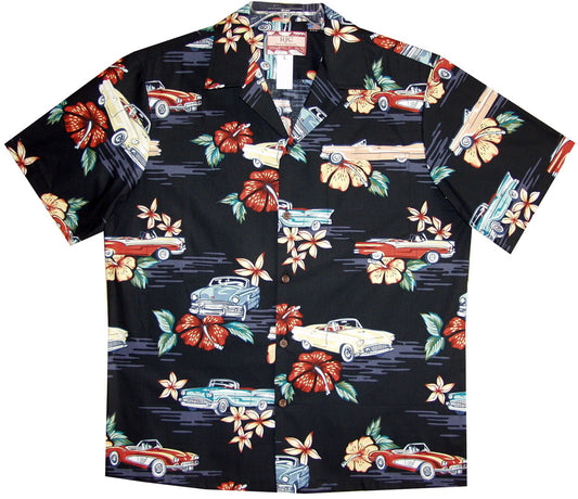 Bluejose Hibiscus Vintage Automobile Men's Hawaiian Shirt