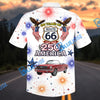 Bluejose 100 Years of Route 66 & America 250th Anniversary Classic Red Mustang Patriotic White Hawaiian Shirt