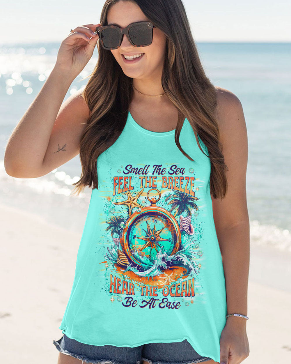 SMELL THE SEA FEEL THE BREEZE COMPASS ALL OVER PRINT - TLNT0204251