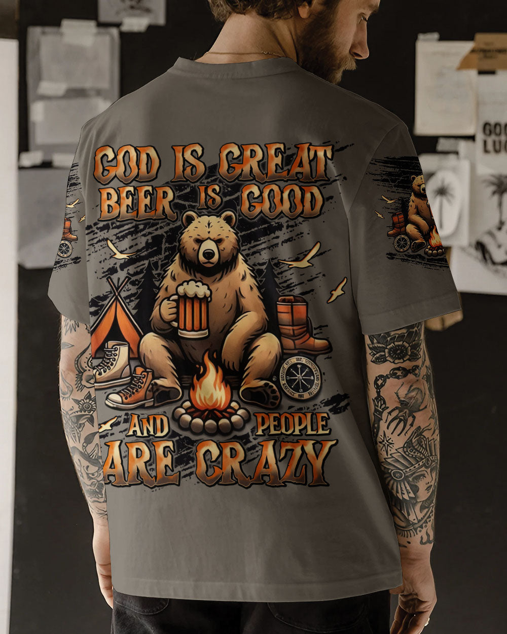 GOD IS GREAT BEER IS GOOD BEAR ALL OVER PRINT - TLNT0608251