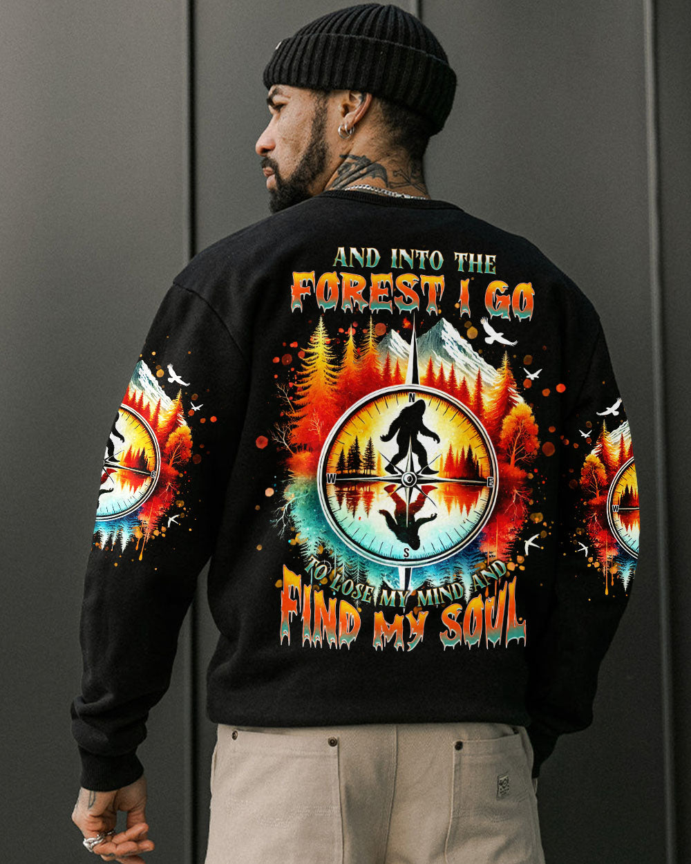 AND INTO THE FOREST I GO BIGFOOT COMPASS ALL OVER PRINT  - TLNT1303251