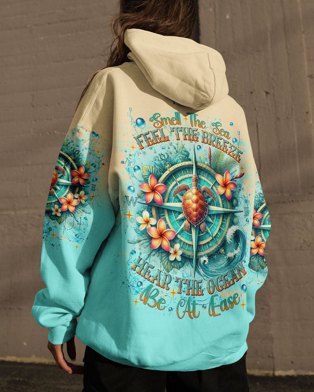 SMELL THE SEA FEEL THE BREEZE TURTLE COMPASS ALL OVER PRINT - TLNT1702251