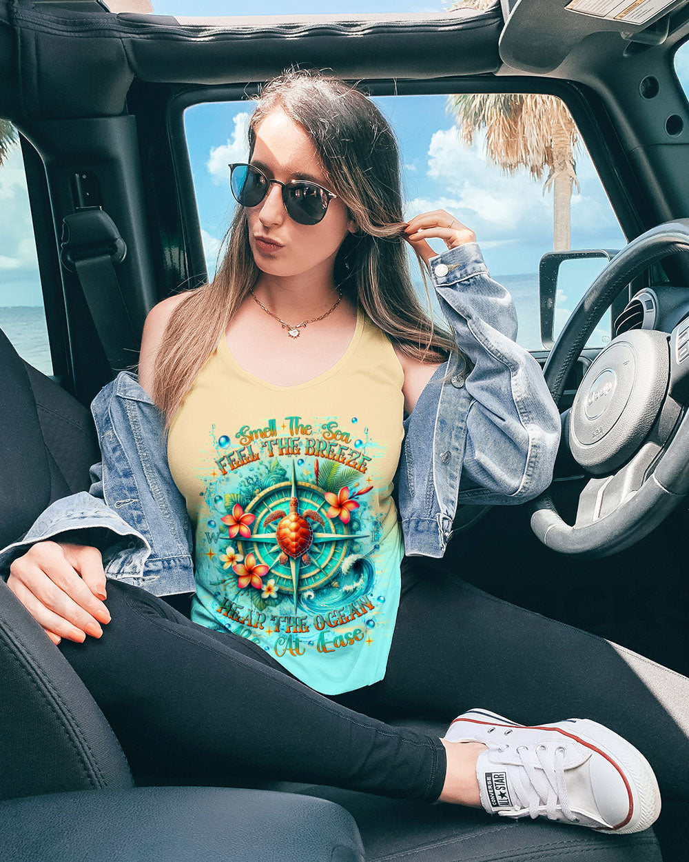 SMELL THE SEA FEEL THE BREEZE TURTLE COMPASS ALL OVER PRINT - TLNT1702251