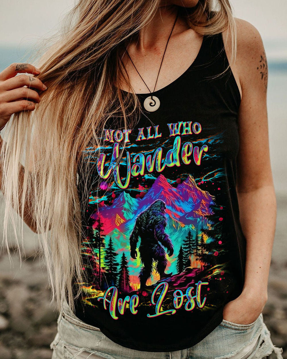 NOT ALL WHO WANDER ARE LOST BIGFOOT COLORFUL ALL OVER PRINT - TLNT2810241