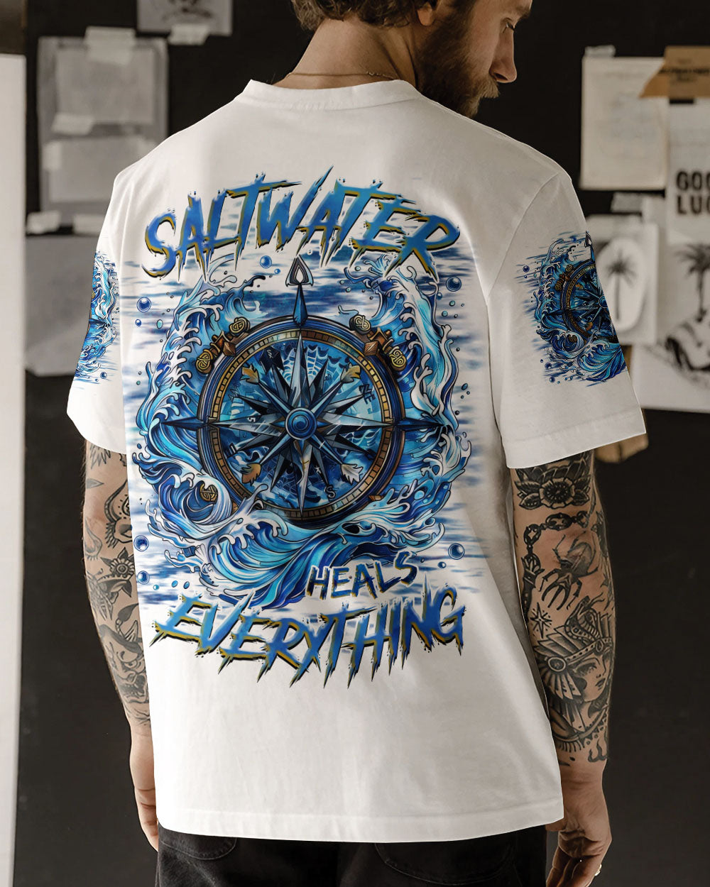 SALTWATER HEALS EVERYTHING COMPASS WAVES OCEAN ALL OVER PRINT - TLNZ0503254