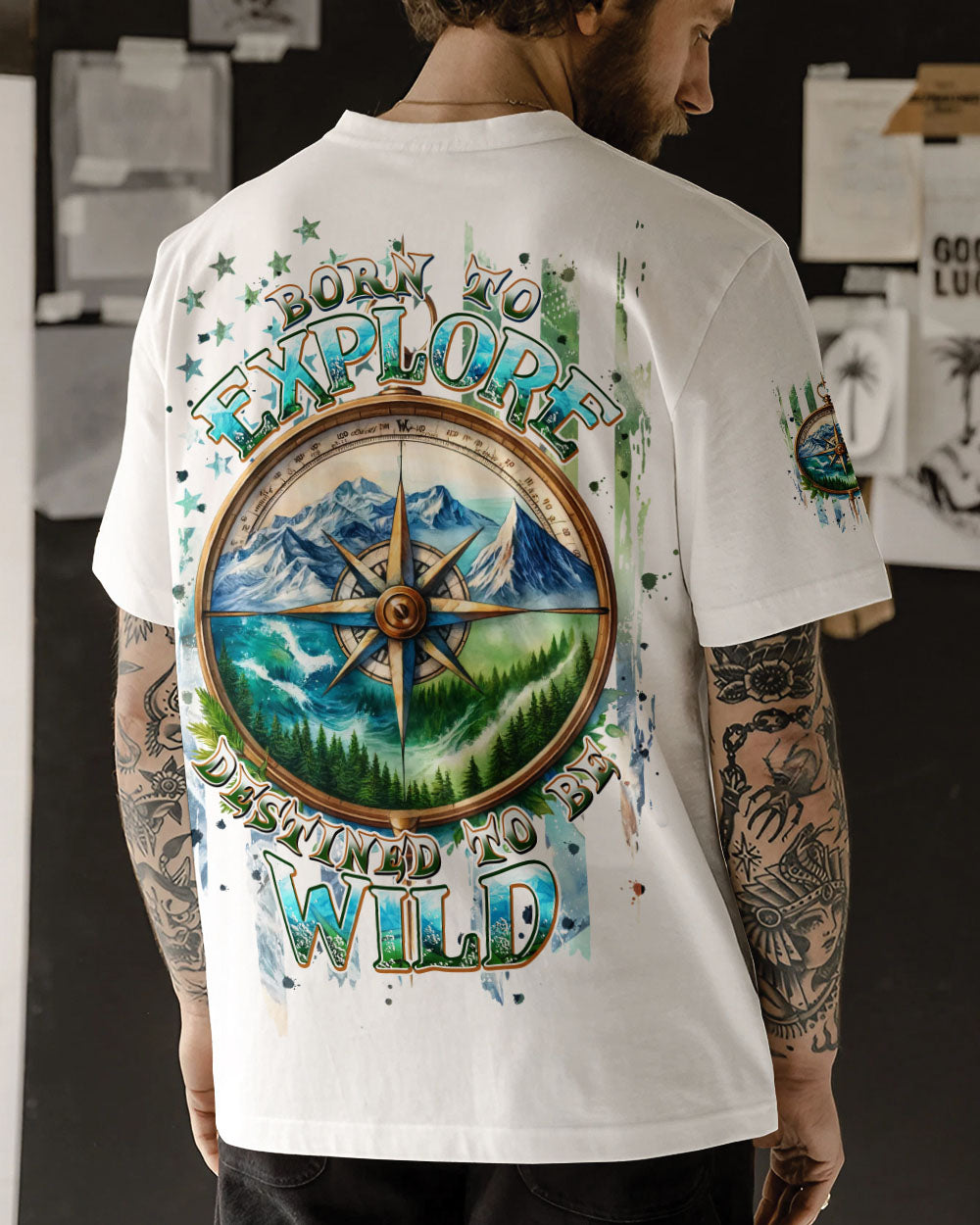 BORN TO EXPLORE DESTINED TO BE WILD COMPASS ALL OVER PRINT - TLPQ1609241