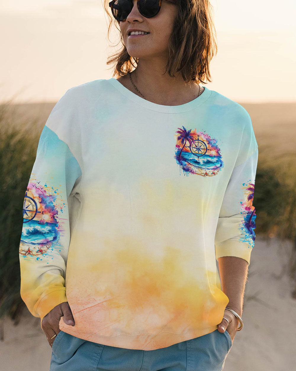 SMELL THE SEA FEEL THE BREEZE COMPASS ALL OVER PRINT - TLTR2907242