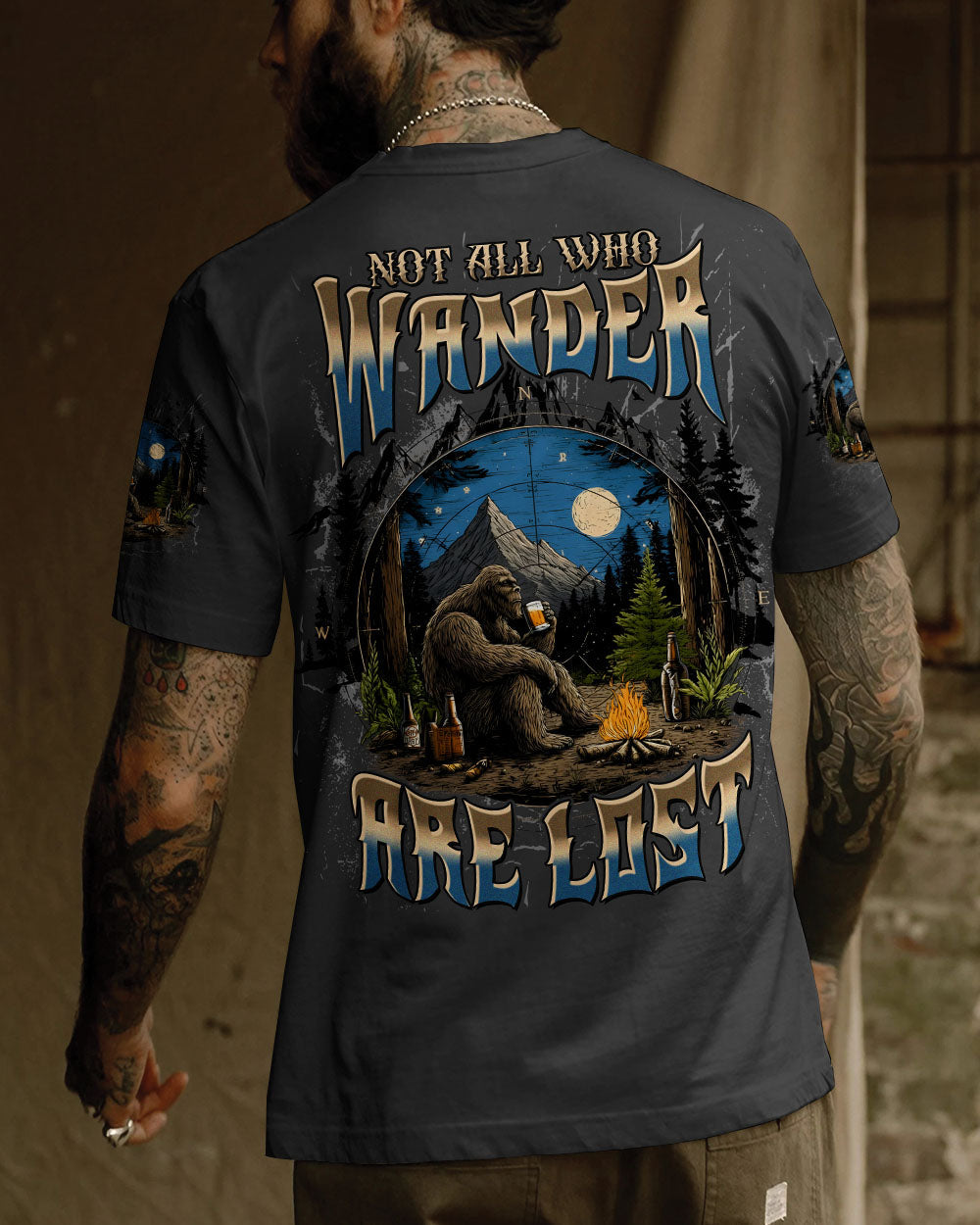 NOT ALL WHO WANDER ARE LOST BIGFOOT COMPASS ALL OVER PRINT - TLTW0112252