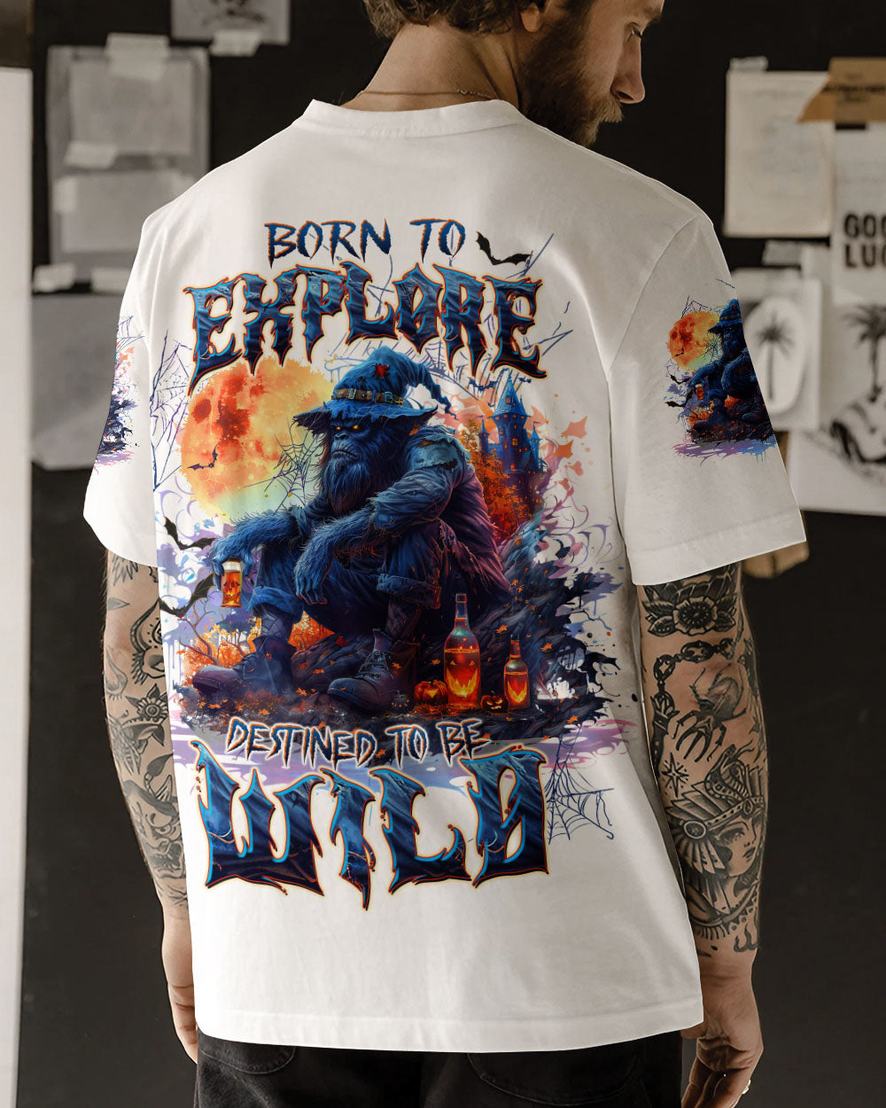 BORN TO EXPLORE DESTINED TO BE WILD BIGFOOT HALLOWEEN ALL OVER PRINT - TLTW1909244
